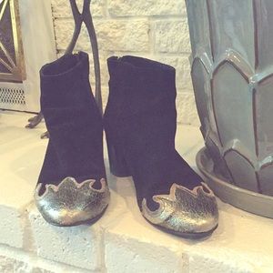 Free People Adelle boots, black suede w/ flames